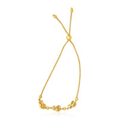 14k Yellow Gold Bumblebee Station Lariat Design Bracelet