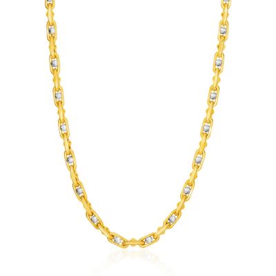 14k Two-Toned Yellow and White Gold Link Mens Necklace with Beads