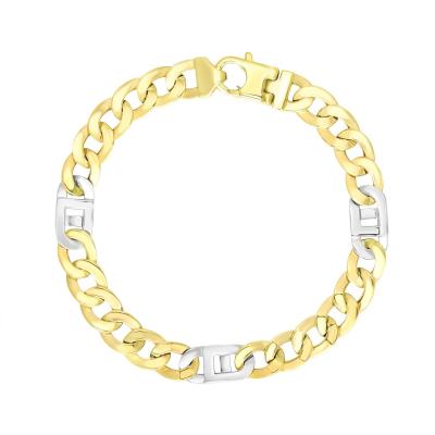 14k Two-Tone Gold Mens Bracelet with Curb Design Chain