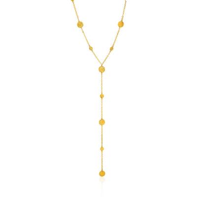14k Yellow Gold Lariat Necklace with Textured Flat Circles