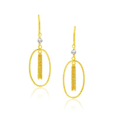 14k Two-Tone Yellow and White Gold Oval Hoop Earrings with Tassels