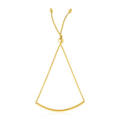 14k Yellow Gold Smooth Curved Bar Lariat Design Bracelet