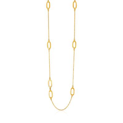 14k Yellow Gold Chain and Soft Rectangular Link Station Necklace