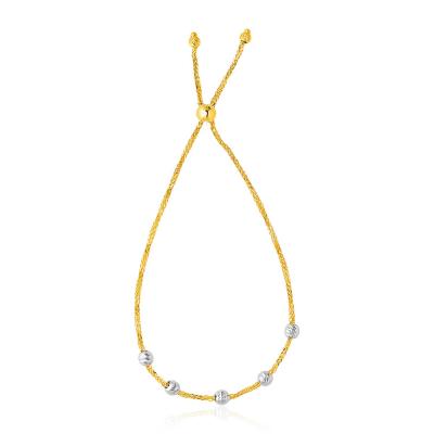 14k Two-Tone Gold Textured Round Bead Lariat Chain Bracelet