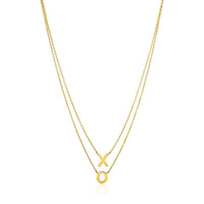 14k Yellow Gold Double-Strand Chain Necklace with'X' and'O'
