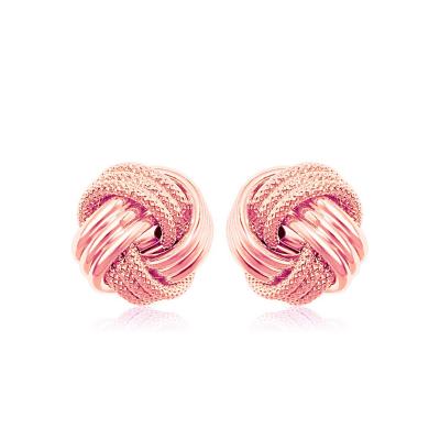 14k Rose Gold Love Knot with Ridge Texture Earrings