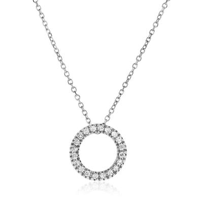 14k White Gold Necklace with Gold and Diamond Open Ring Pendant (1/10 cttw)