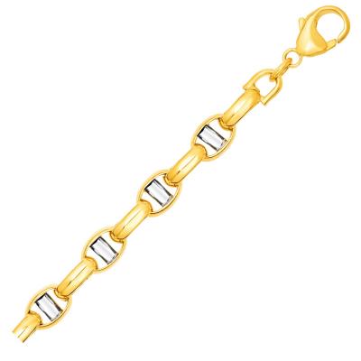 14k Two-Toned Yellow and White Gold Oval Link Mens Bracelet