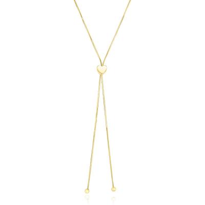 14k Yellow Gold Adjustable Heart Style Lariat Necklace