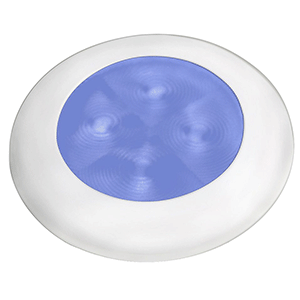 Hella Marine Slim Line LED Enhanced Brightness Round Courtesy Lamp - Blue LED - White Plastic Bezel - 12V