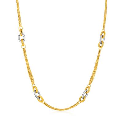 14k Two-Tone Yellow and White Gold Gourmette Necklace with Links