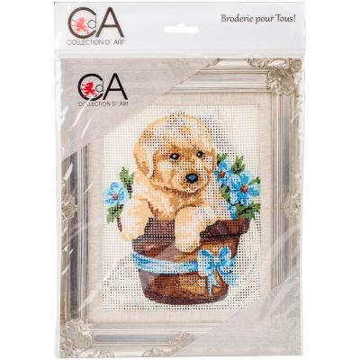 Collection DArt Stamped Needlepoint Kit 20X25cm-Puppy In Flower Pot