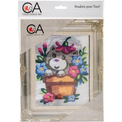 Collection DArt Stamped Needlepoint Kit 20X25cm-Kitten In Flowerpot