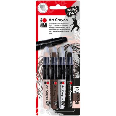 Marabu Creative Art Crayon Set 4/Pkg-Essentials - Flesh, Cocoa, White & Black