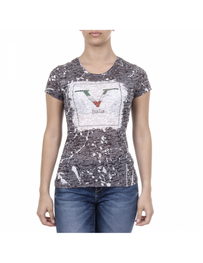 V 1969 Italia Womens T-shirt Short Sleeves Round Neck Black AVA