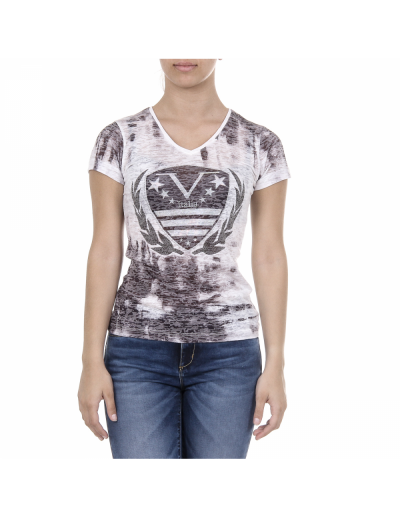 V 1969 Italia Womens T-shirt Short Sleeves V-Neck Black EMILY