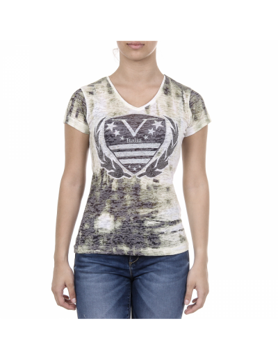 V 1969 Italia Womens T-shirt Short Sleeves V-Neck Yellow EMILY