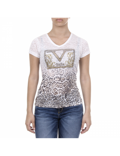 V 1969 Italia Womens T-shirt Short Sleeves V-Neck White EVELYN