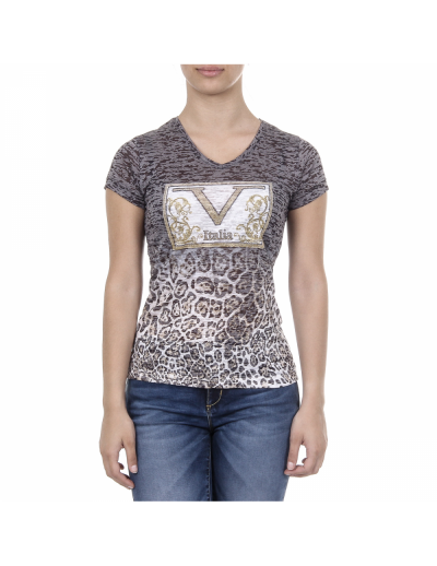 V 1969 Italia Womens T-shirt Short Sleeves V-Neck Black EVELYN
