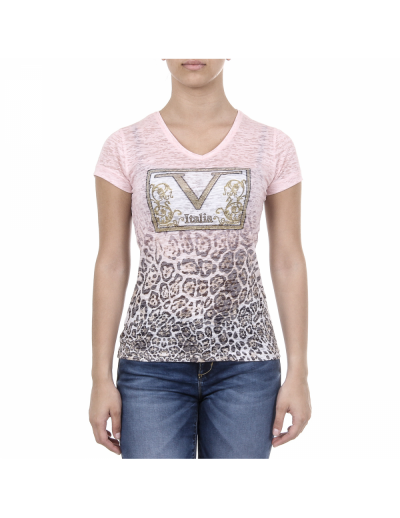 V 1969 Italia Womens T-shirt Short Sleeves V-Neck Pink EVELYN