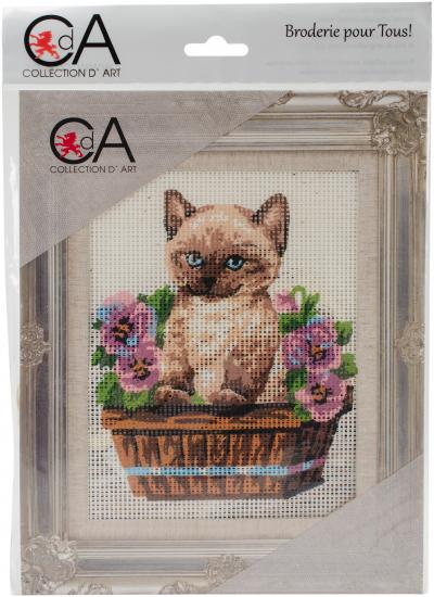 Collection DArt Stamped Needlepoint Kit 20X25cm-Kitten & Butterfly