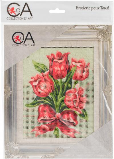 Collection DArt Stamped Needlepoint Kit 20X25cm-Red Tulip Bouquet