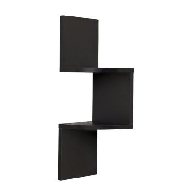 Zig Zag Design Laminated Wooden Corner Wall Shelf, Black