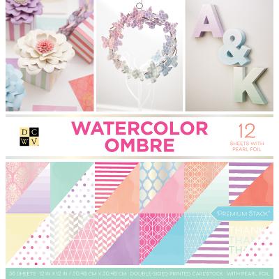 DCWV Double-Sided Cardstock Stack 12'X12' 36/Pkg-Watercolor Ombre, 12 W/Pearl Foil