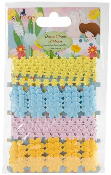 Santoro Kori Kumi II Ribbon 4/Pkg-Daisy Chain, Assorted Colors/1m Each