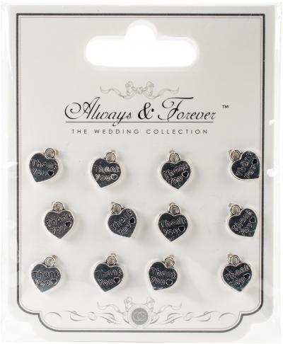 Craft Consortium Always & Forever Vintage Metal Charms 12/Pk-Silver Hearts W/Thank You 12mmX10mm