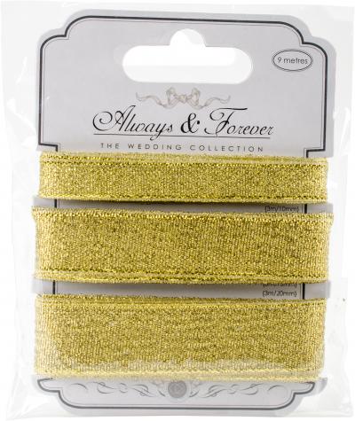 Craft Consortium Always & Forever Metallic Ribbon 3m 3/Pkg-Gold; 10mm, 20mm & 25mm
