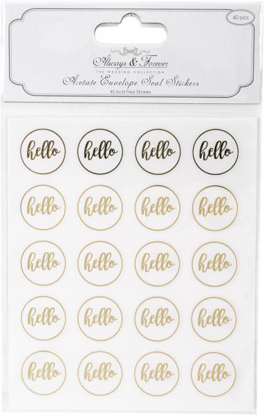 Craft Consortium Always & Forever Envelope Seal Stickers-Hello 25mm Acetate & Gold, 40/Pkg