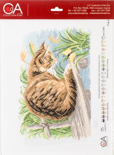Collection DArt Stamped Cross Stitch Kit 28X37cm-Cat With Butterfly