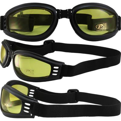 Kickstart Nomad Padded Motorcycle Goggles Matte Black Frames Yellow Lens