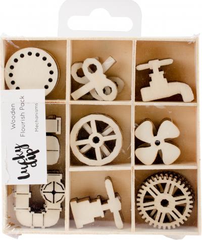 Themed Mini Wooden Flourishes 40/Pkg-Mechanisms