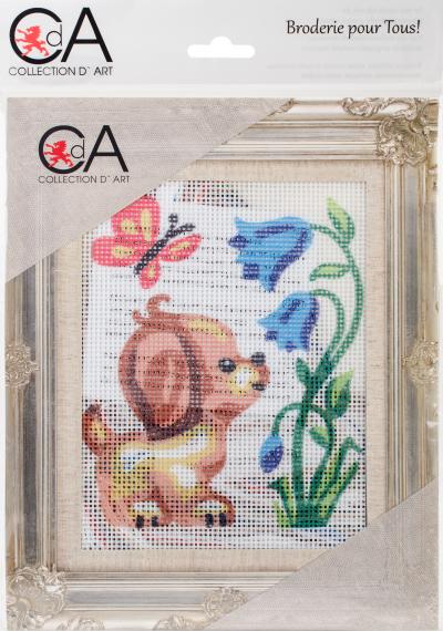 Collection DArt Stamped Needlepoint Kit 14X18cm-Puppy With Butterfly