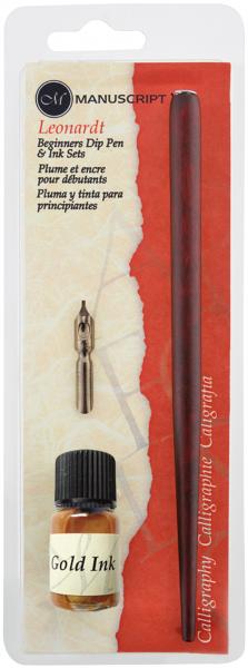 Manuscript Round Hand Nib, Holder & Gold Ink-
