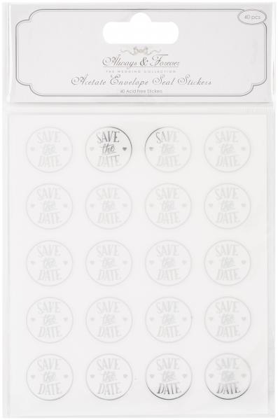 Craft Consortium Always & Forever Envelope Seal Stickers-Save Date 25mm Acetate & Silver, 40/Pkg