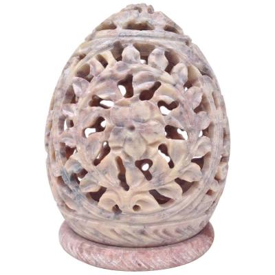 Stylish Soapstone Candle / Tea-Light Holder With Openwork Carvings, White