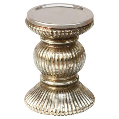 Benzara Handmade Glass Pillar Candle Holder With Ribbed Design, Silver
