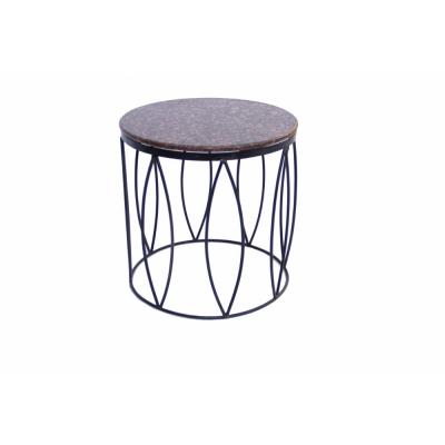 The Urban Port Round Marble Top Side/End Table, Brown