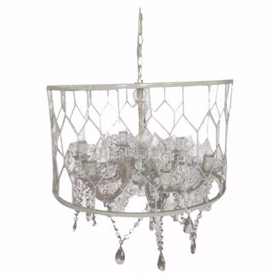 Drum shaped Chandelier With Hanging Crystals, White from ...