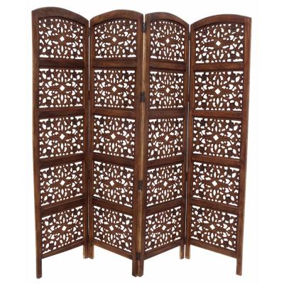 Handmade Foldable 4-Panel Wooden Partition Screen Room Divider, Brown