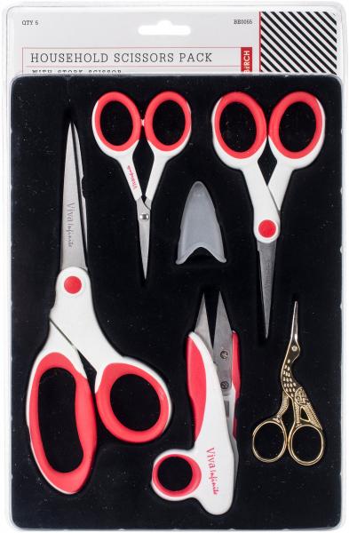 Solid Oak Household Scissors Set-4'', 5'', 5'', 8'' & Stork