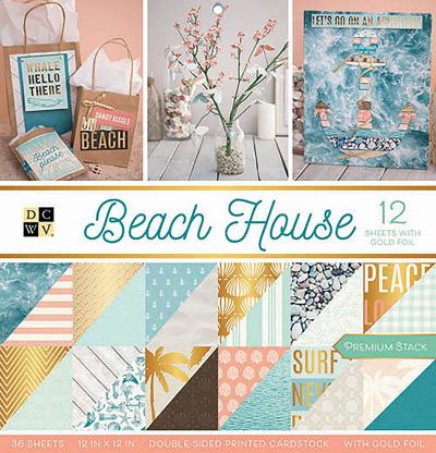 DCWV Double-Sided Cardstock Stack 12'X12' 36/Pkg-Beach House W/Gold Foil
