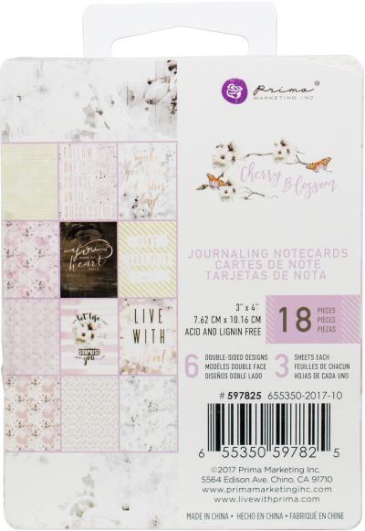Prima Marketing Journaling Notecards Pad 3'X4' 18/Pkg-Cherry Blossom, 6 Designs/3 Each