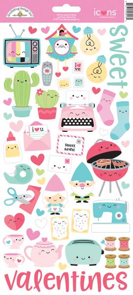Doodlebug Cardstock Stickers-So Punny Friends Icons - Valentines