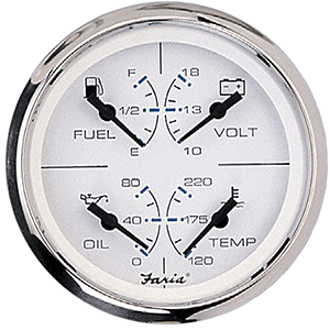 Faria Chesapeake SS White 4' Multifunction 4-in-1 Combination Gauge w/Fuel, Oil, Water & Volts