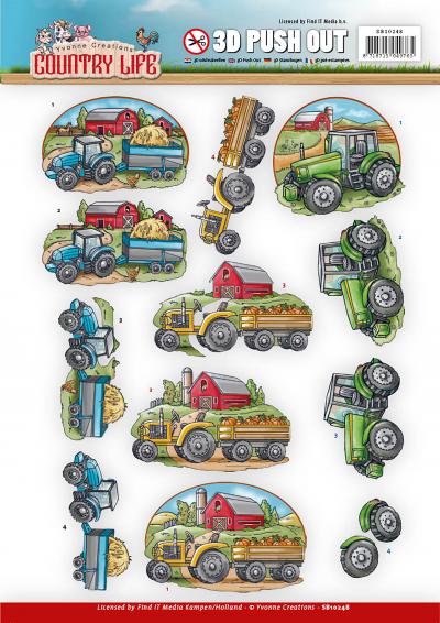Find It Yvonne Creations Country Life Punchout Sheet-Tractors