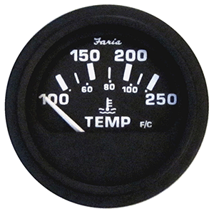 Faria 2' Heavy-Duty Water Temperature Gauge (100-250F) - Black